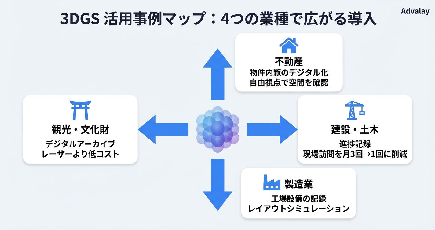 3DGSの業種別活用事例：不動産・建設・製造・観光文化財・その他
