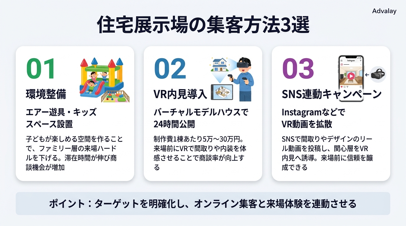 住宅展示場の集客方法3選：エアー遊具・VR内見・SNSキャンペーン